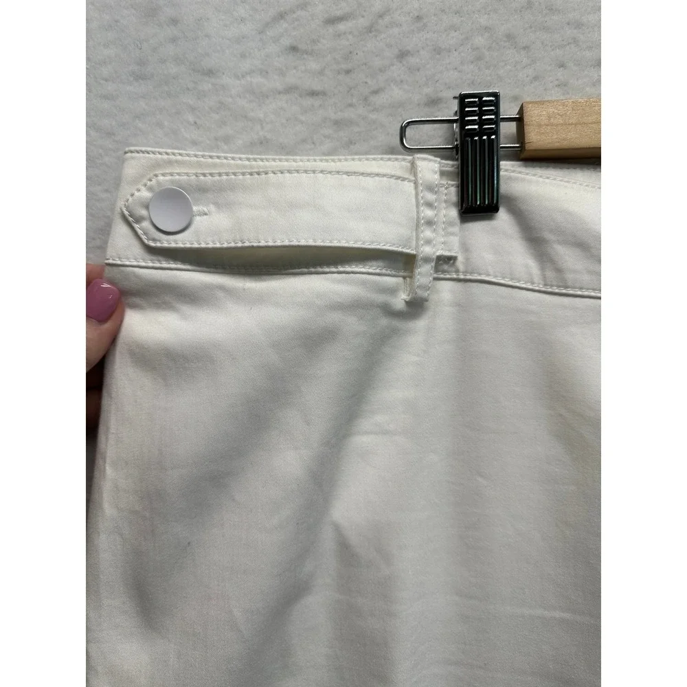 Zac & Rachel Women Crop Pants‎ White 24W Wide Leg Button Detail Cotton